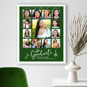 Grüner Abschluss K–12 Fotocollage Weiße Kritzeleie Poster