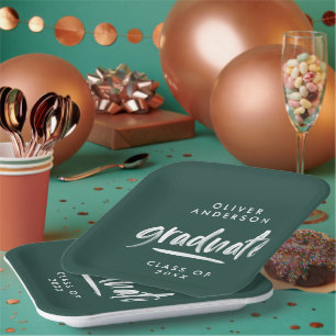 Grüner Abschluss moderner Schriftzeichen Pappteller