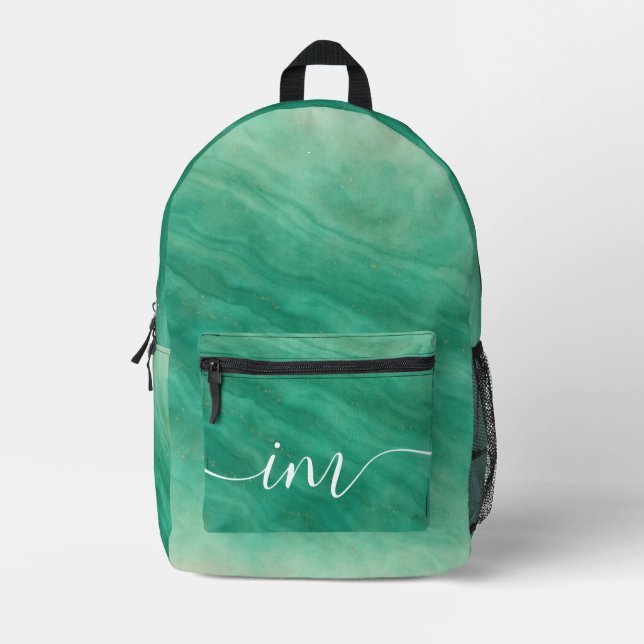 Grüner Abstrakter Marmor mit benutzerdefinierten I Bedruckter Rucksack (Vorderseite)