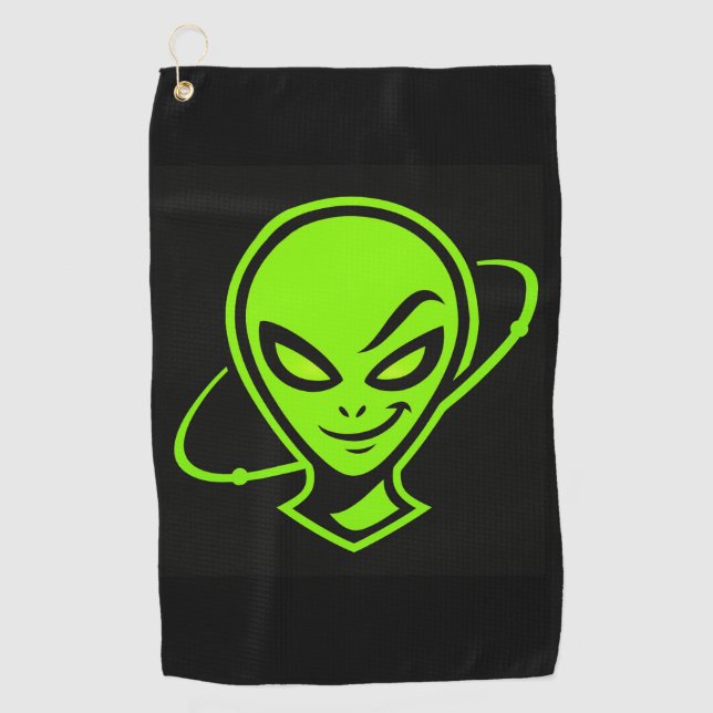 Grüner Alien Viel Glück Golf Golfhandtuch (Vorderseite)