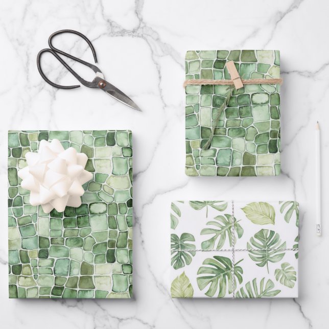 Grüner Alligator-Druck Geburtstag Geschenkpapier Set (Vorderseite)