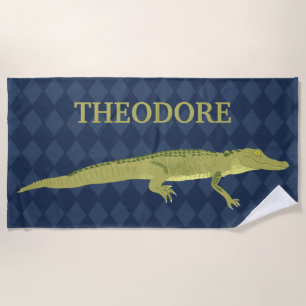 Grüner Alligator, Navy Blue Background Personalisi Strandtuch