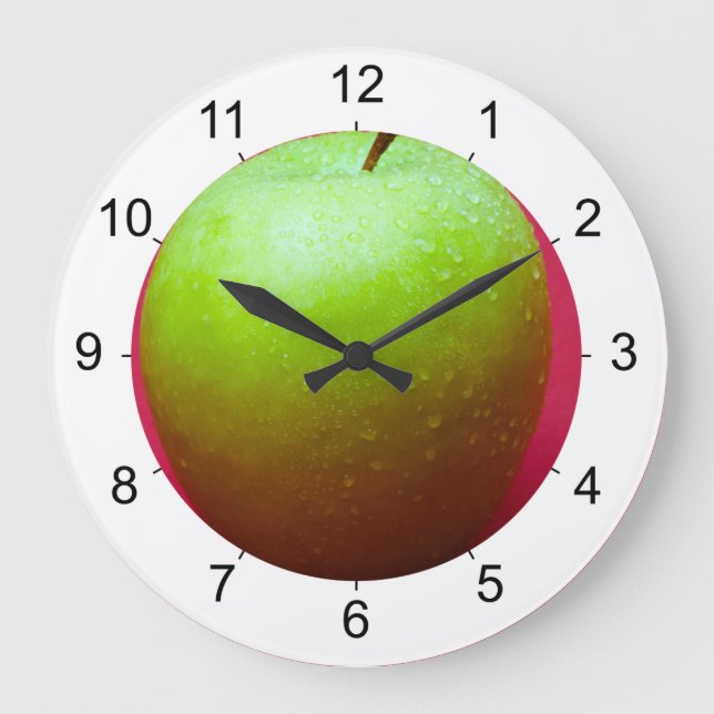 Grüner Apfel auf rotem Hintergrund Große Wanduhr (Vorderseite)