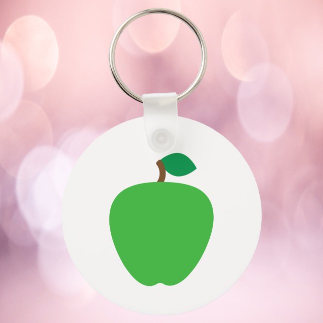 Grüner Apfel mit Leaf Schlüsselanhänger (A key chain with a graphic of a green apple)