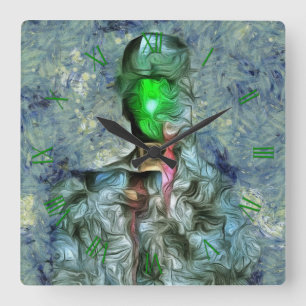 Grüner Apfel Quadratische Wanduhr