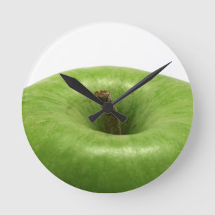 grüner Apfel Runde Wanduhr