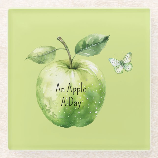 Grüner Apfel Tag Schmetterling Glasuntersetzer (Vorderseite)