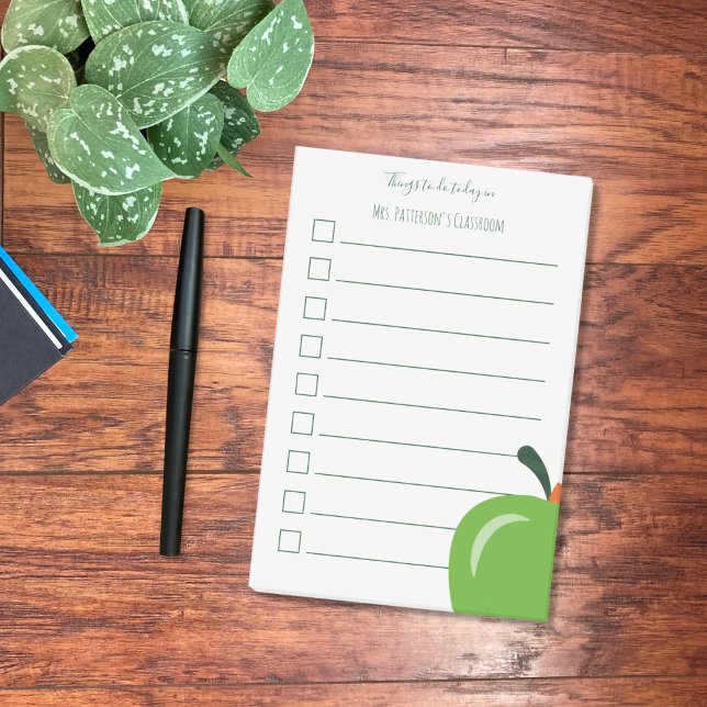 Grüner Apple-Lehrer führt Nachhinweise auf Post-it Klebezettel (Modern green apple personalized teacher's to-do list post-it notes .)