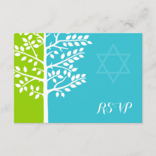 Grüner Aquamariner Blauer Baum Bat Mitzvah UAWG RSVP Karte