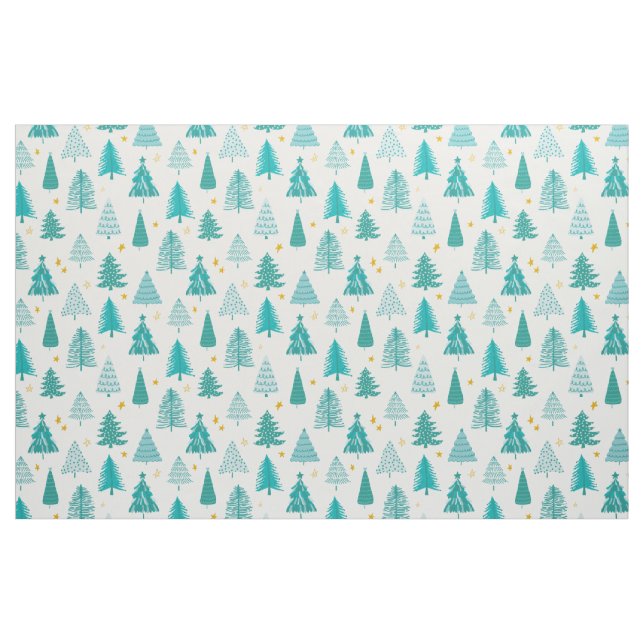 Grüner Aquamariner Winterwald Weihnachtsbaum Stoff (Fat Quarter (45,7 x 55,9 cm))