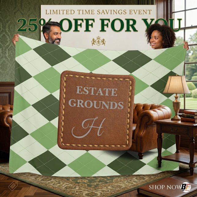 Grüner Argyle-Kunstleder-Monogramm im Prep-Stil Fleecedecke (#houseparty)