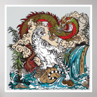 Grüner asiatischer Drache VS Weißer Tiger. Abbildu