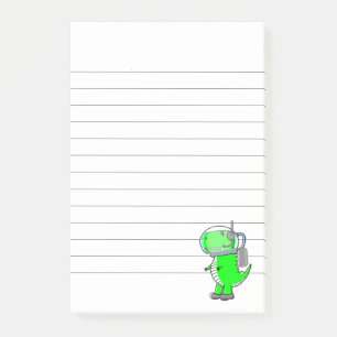 Grüner Astronaut Dinosaurier Zeichnend Lined Post-it Klebezettel