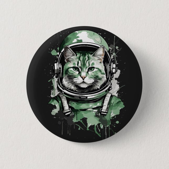 Grüner Astronaut Katzen Splash Button (Vorderseite)