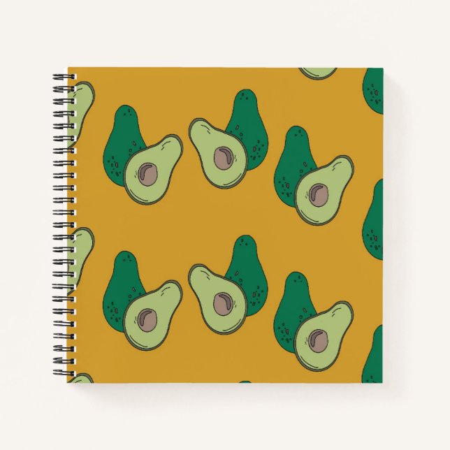 Grüner Avocado auf braun Notizbuch (Vorderseite)