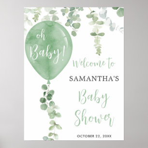 Grüner Ballon Eukalyptus Babydusche Begrüßungszeic Poster