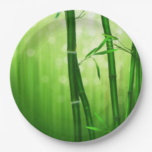 Grüner Bambus mit blassfarbenen Bokeh-Lichtern hin Pappteller