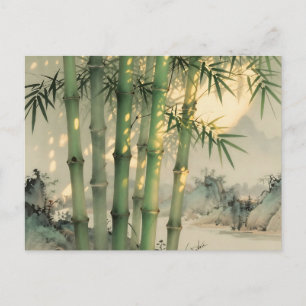 Grüner Bambuswald Chinesische Tinte Postkarte