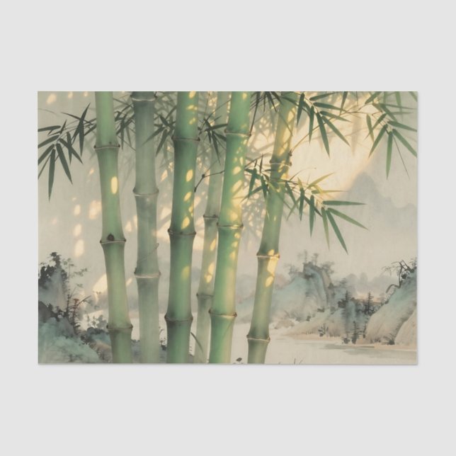 Grüner Bambuswald Chinesische Tinte Seidenpapier (Vorderseite)