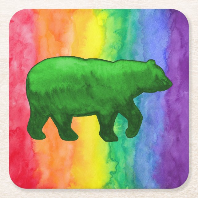 Grüner Bär auf Rainbow Wash Paper Untersetzer (Vorderseite)