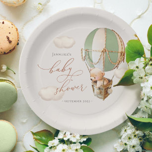 Grüner Bärenballon Babyduschpapier Pappteller