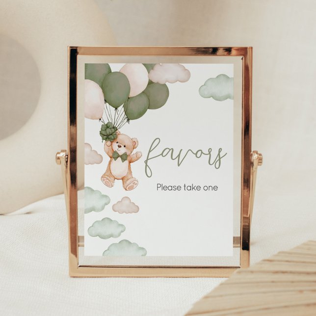 Grüner Bärenballon Bearly Wait Baby Shower Favorit Poster (Green Bear Balloon Baby Shower Favors Sign)