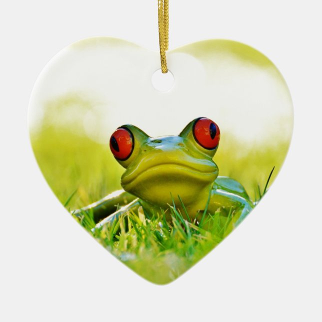 Grüner Baum-Frosch in der Gras-Keramik-Verzierung Keramik Ornament (Vorne)