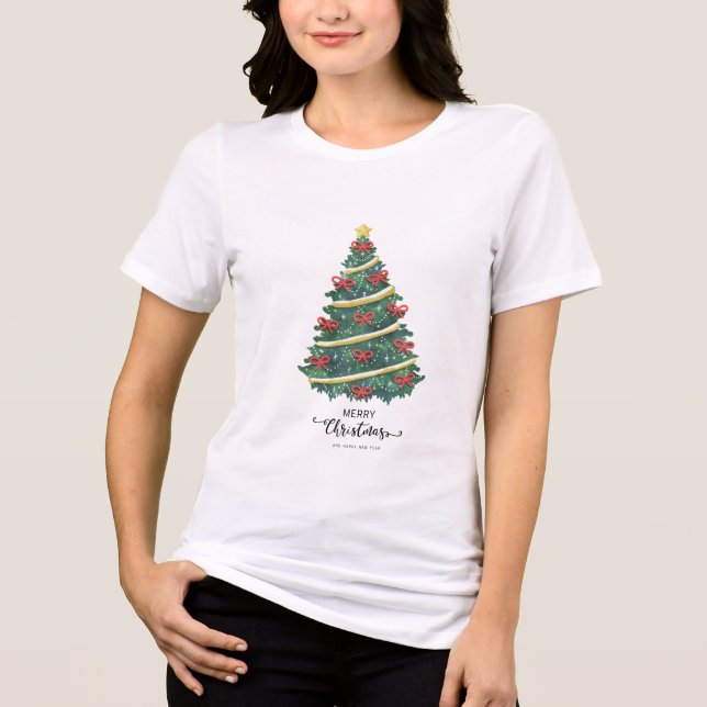 Grüner Baum mit roten Schleifen Tri-Blend Shirt (Vorderseite)