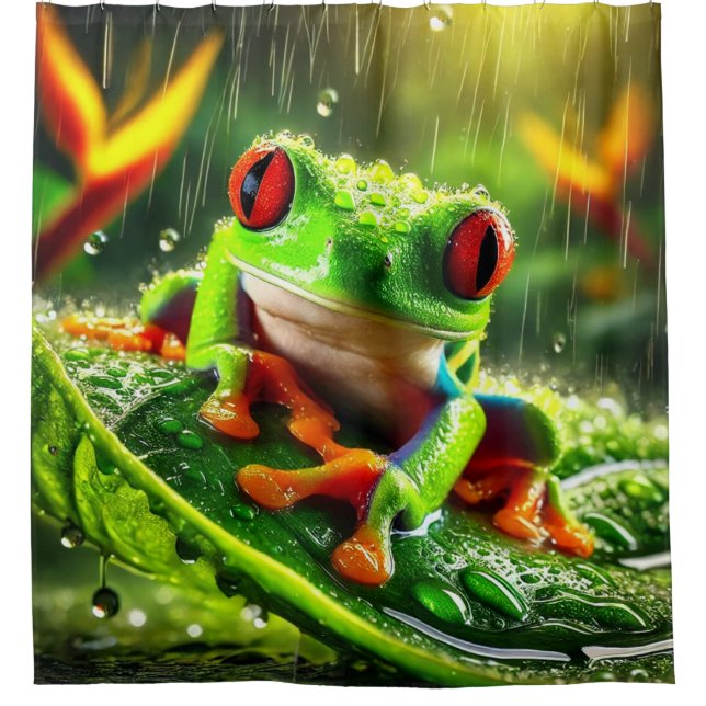 Grüner Baumfrosch Duschvorhang (Vorderseite)