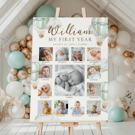 Grüner Beary Erster Geburtstag Foto-Zeitstrahl Poster