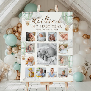Grüner Beary Erster Geburtstag Foto-Zeitstrahl Poster