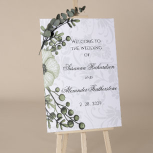Grüner Beerenkranz Boho Damast Hochzeitsbegrüßung Poster