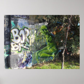 Grüner Besucher aus dem Weltraum Graffiti Poster