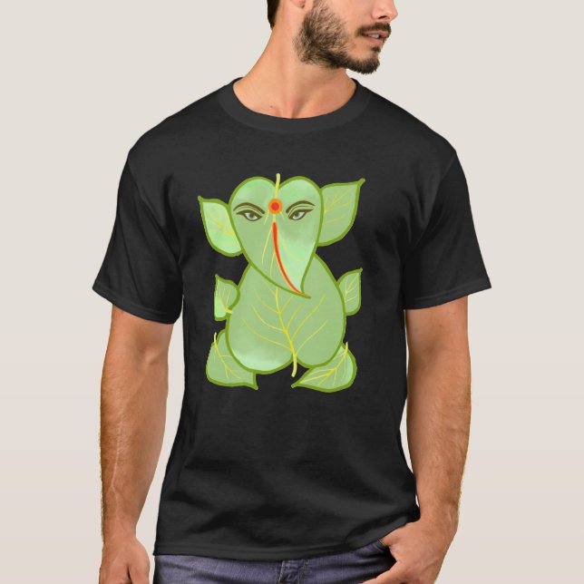 Grüner Blatt Ganpati T - Shirt (Vorderseite)