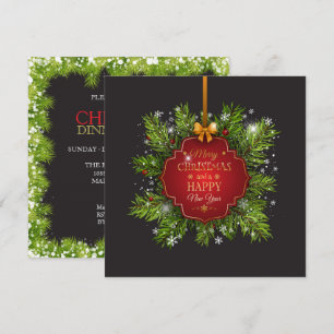 Grüner Blätter-Schmuck Weihnachtsfeier   Einladung