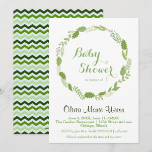 Grüner Blätterkranz Chevron - Babyparty-Einladung Einladung