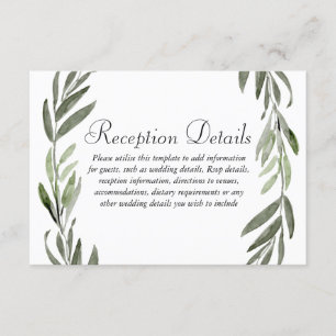 Grüner Blätterkranz Hochzeitsempfang Details Begleitkarte