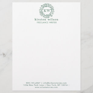 Grüner Blätterkranz Monogramm-Briefkopf Briefbogen