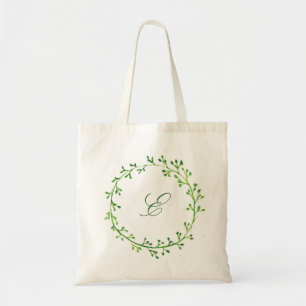 Grüner Blätterkranz-Monogramm Tragetasche