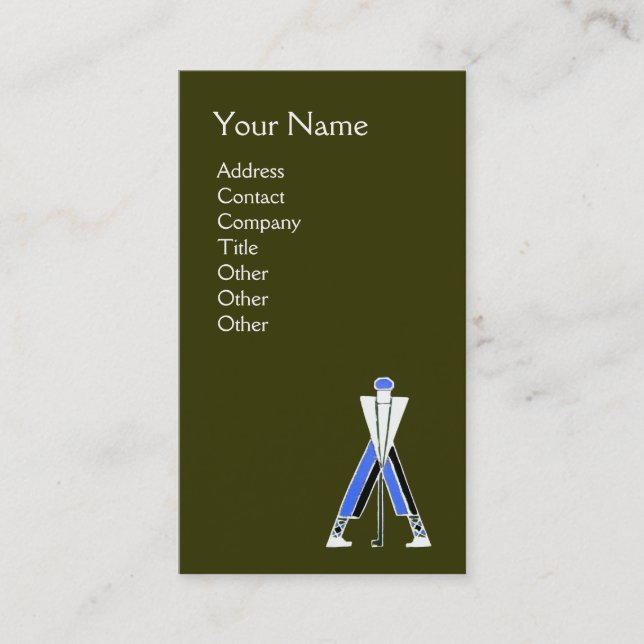 GRÜNER BLAUER GOLFER, GOLFINSTRUCTOR-MONOGRAMM VISITENKARTE (Vorderseite)