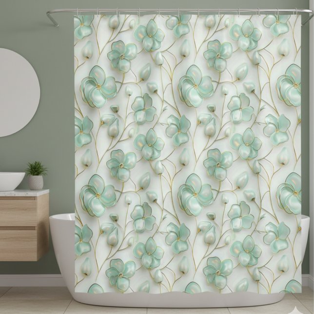Grüner Blumen-Duschvorhang Duschvorhang (elegant aqua green gold floral shower curtain)