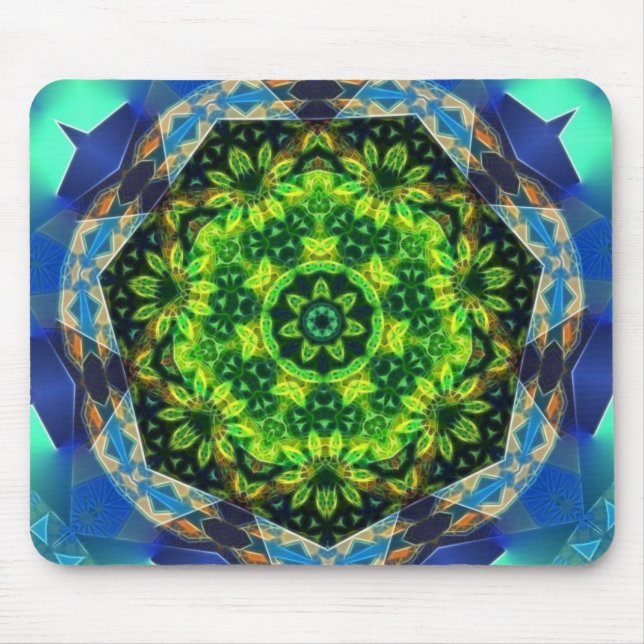 Grüner Blumen-Kreisgeometrischer Mandala Mousepad (Vorne)