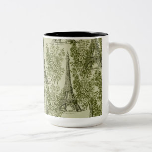 Grüner Blumen Paris Eiffelturm Zweifarbige Tasse