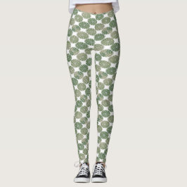 Grüner Blumendamast in Weiß Leggings