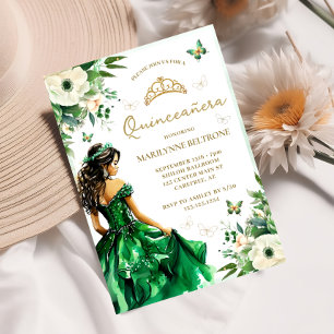 Grüner Blumenkleid Schmetterling Quinceañera Einladung