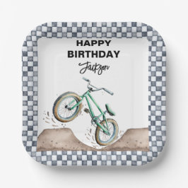 Grüner BMX-Dirtbike-Geburtstag Pappteller
