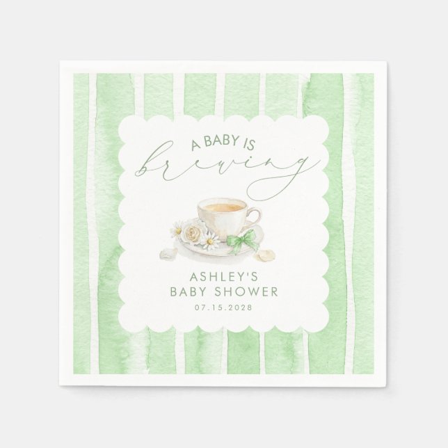 Grüner Bogen Tee Baby Is Brewing Baby Shower Serviette (Vorderseite)