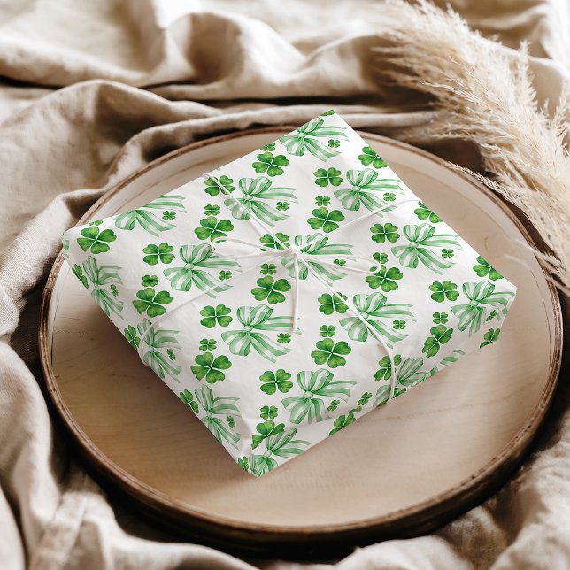 Grüner Bogen Vier-Blatt-Kleeblatt St. Patrick's Da Seidenpapier (Green Bow Four Leaf Clover St. Patrick's Day Tissue Paper)