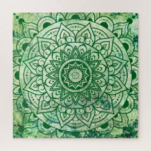 Grüner Bohemian Ethnischer Stylischer Mandala  Puzzle