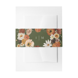 Grüner Boho-Blumen-Monogramm-Hochzeit Einladungsbanderole